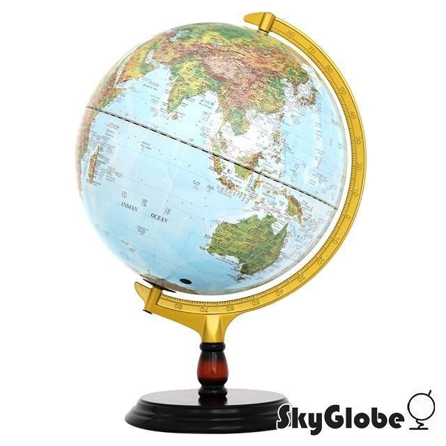 【SkyGlobe 】12吋地形行政木質地球儀(中英文對照)(附燈)