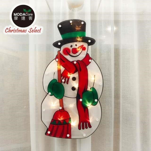 【摩達客】聖誕彩繪PVC造型吊飾 -電池盒吸盤燈-可愛雪人款