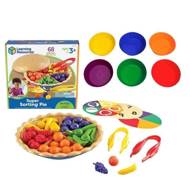 華森葳教玩具超值組-分類水果派(數學教具)+圓形分類盤(6色,6PCS)(配對分類)