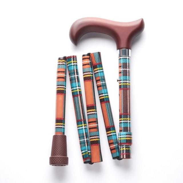 【Merry Sticks 悅杖】 繽紛生活折疊手杖 - 茶香月季紅格紋