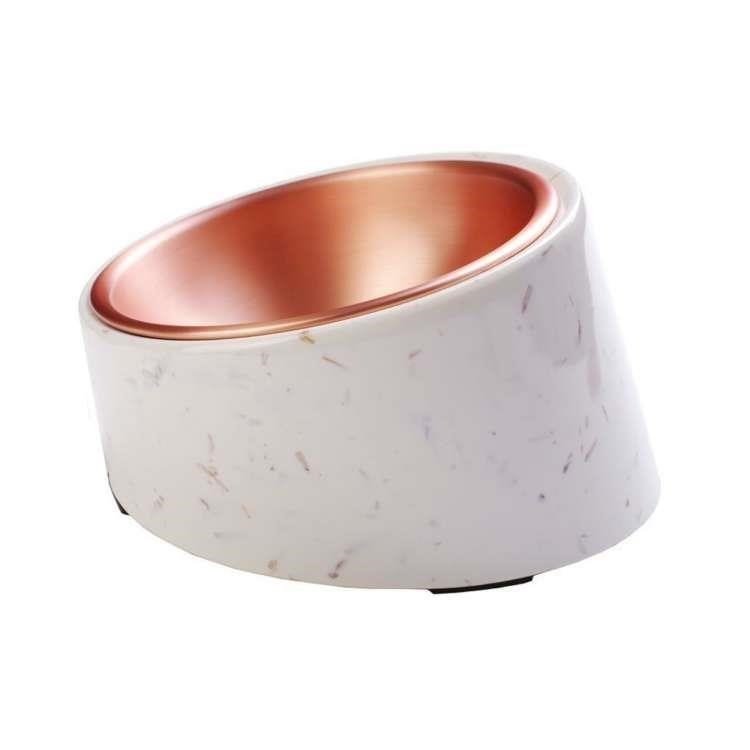 摩達客-優雅質感環保麥稈拉絲玫瑰金系護頸傾斜狗碗貓碗寵物碗/M號