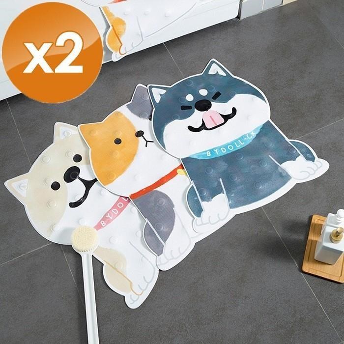 【QiMart】卡通寵物造型大尺寸浴室防滑地墊-2入組