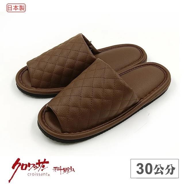 【Croissant 科羅沙】日本製素皮紋膠底拖鞋 淺棕30CM