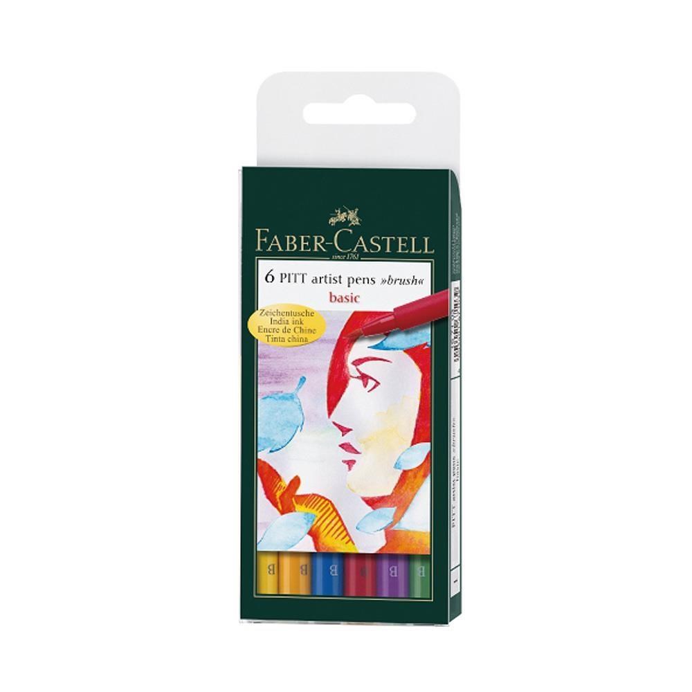 【Faber-Castell】輝柏 PITT藝術筆-軟毛筆頭 細芯 標準色系 6支入/盒 167103
