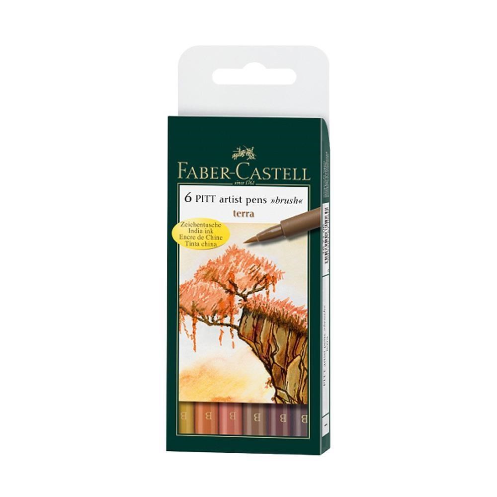 【Faber-Castell】輝柏 PITT藝術筆-軟毛筆頭 細芯 鄉土色系 6支入/盒 167106