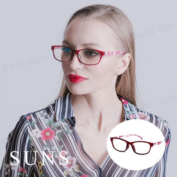 【SUNS】台灣製精品老花眼鏡 高貴紅框透花色 時尚新潮流 高硬度耐磨鏡片