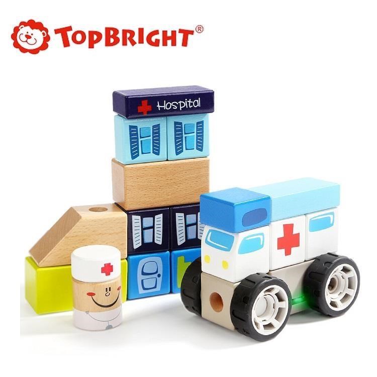 【芬蘭 Top Bright】有聲積木-救護車(木製玩具)
