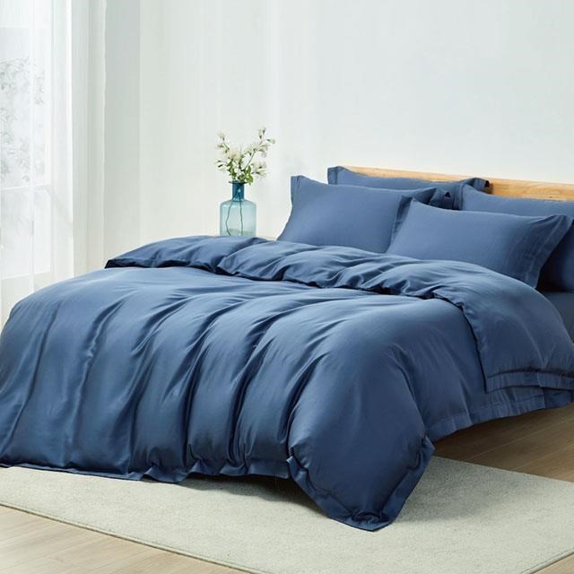 素色60支天絲100%萊賽爾兩用被床包枕套四件組 / 紳士藍 (6X7尺)