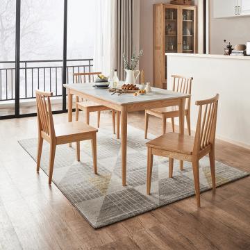 hoi! 林氏木業北歐自然白橡木岩板1.4M餐桌 BH2R+餐椅BH1S (一桌四椅)
