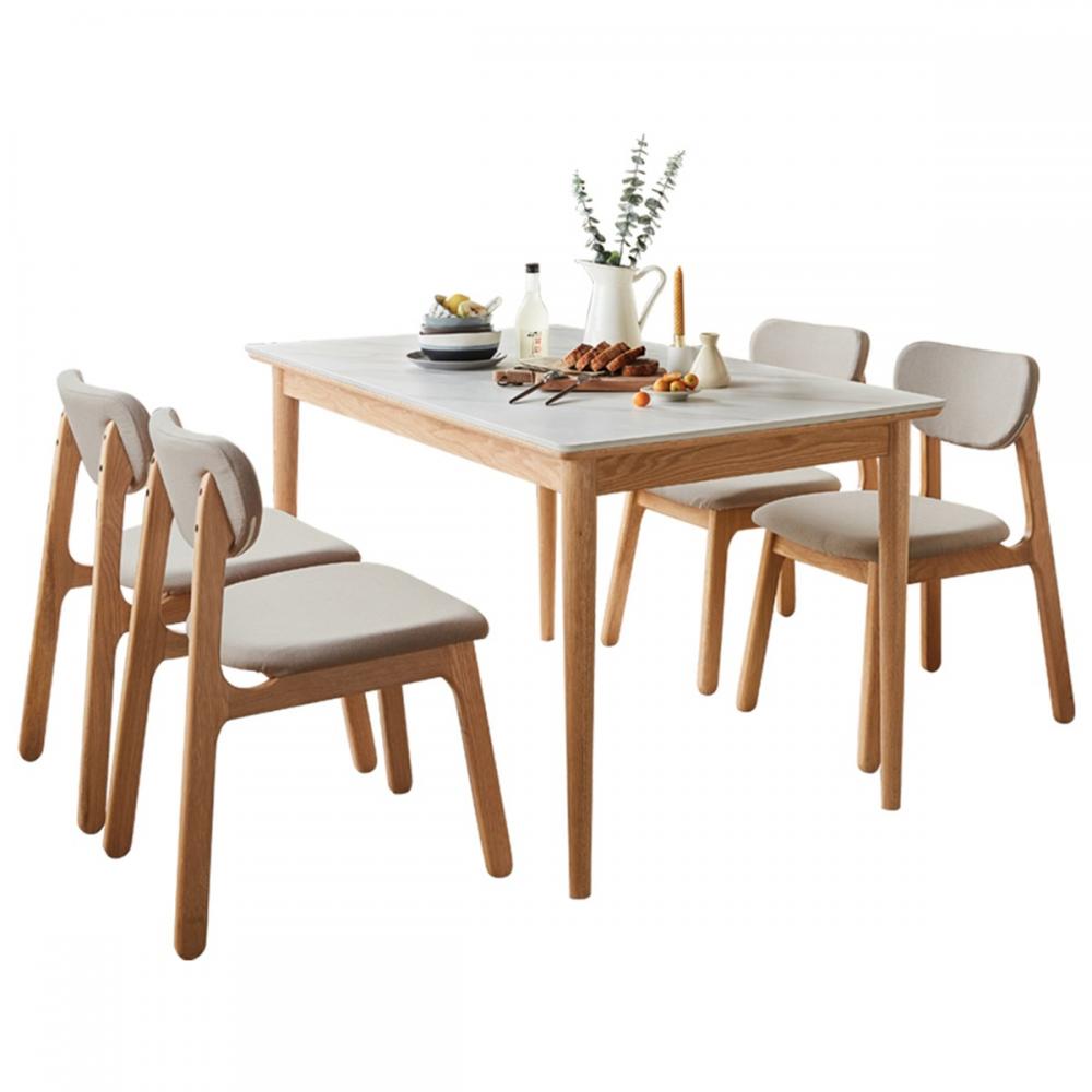 hoi! 林氏木業北歐自然白橡木岩板1.4M餐桌 BH2R+餐椅LS175 (一桌四椅)
