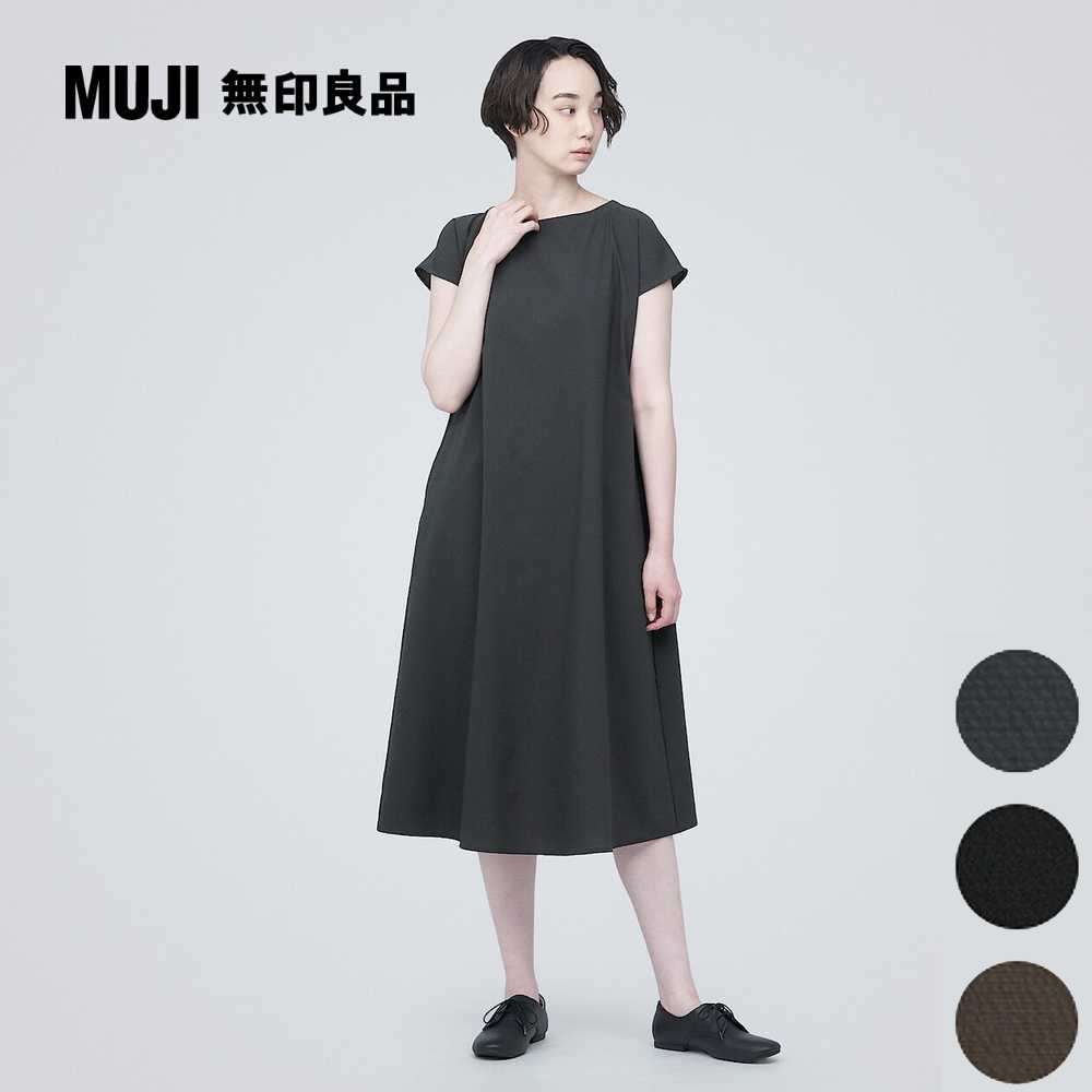 女聚酯纖維彈性透氣泡泡紗法式袖洋裝【MUJI 無印良品】