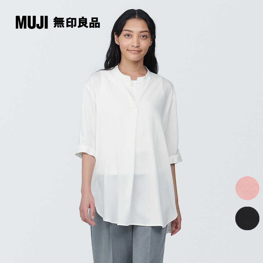 女嫘縈混聚酯纖維五分袖長版衫【MUJI 無印良品】