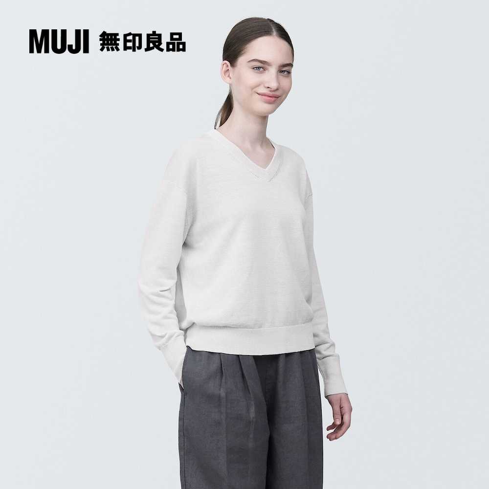 女大麻混V領針織衫【MUJI 無印良品】