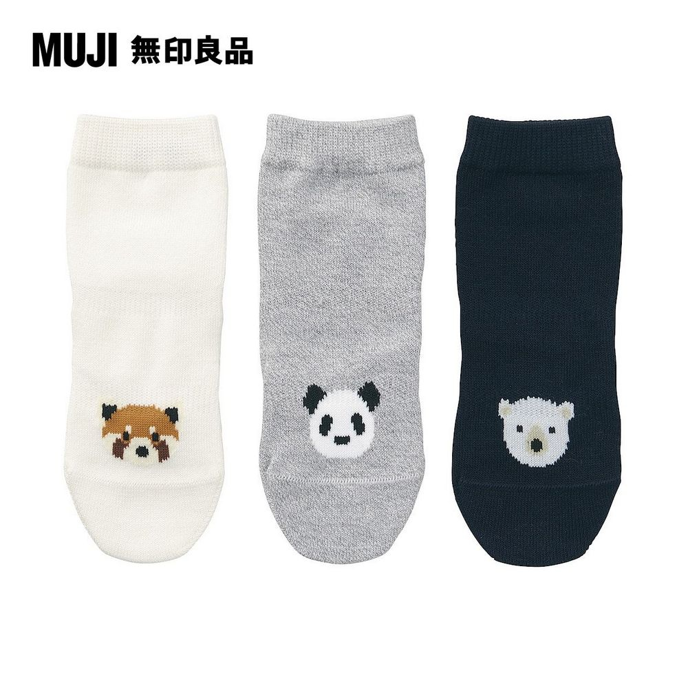幼兒棉混腳跟特殊編織動物紋樣直角襪三雙組【MUJI 無印良品】
