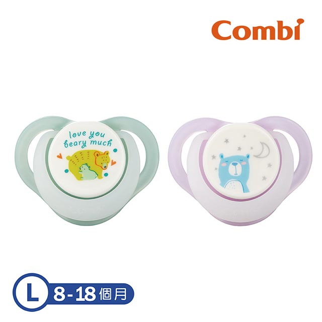 Combi 睡眠夜用安撫奶嘴二入組L - 18325親子熊(綠)+夜夢熊(紫)