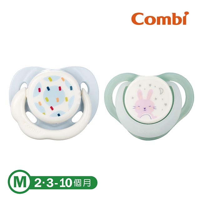 Combi 日+夜用安撫奶嘴二入組M - 18327彩點藍+夜夢兔(綠)