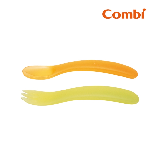 Combi 優質易握餐匙叉(橘綠)