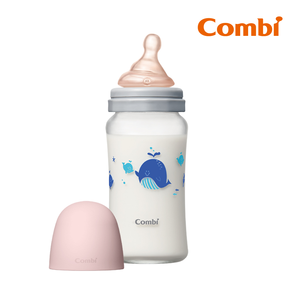 Combi 真實含乳寬口玻璃奶瓶 240ml 粉