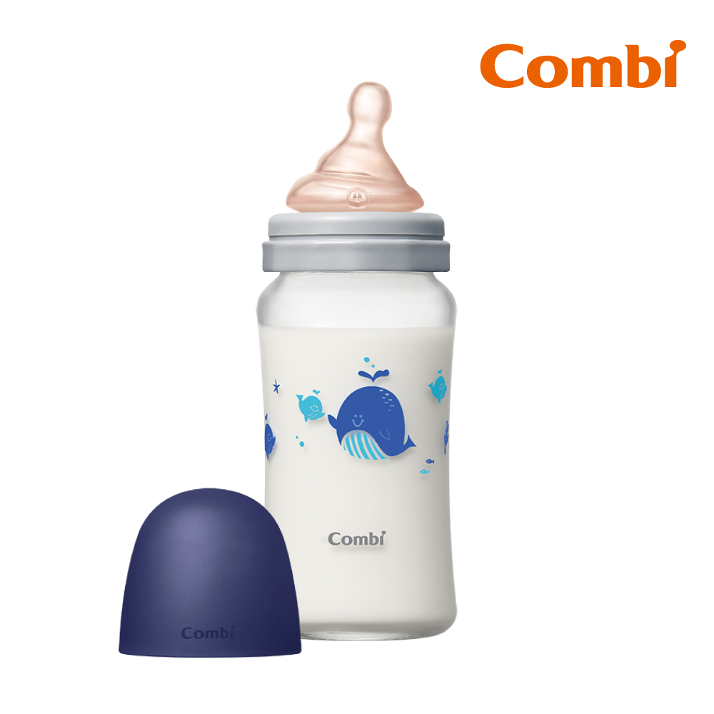 Combi 真實含乳寬口玻璃奶瓶 240ml 藍