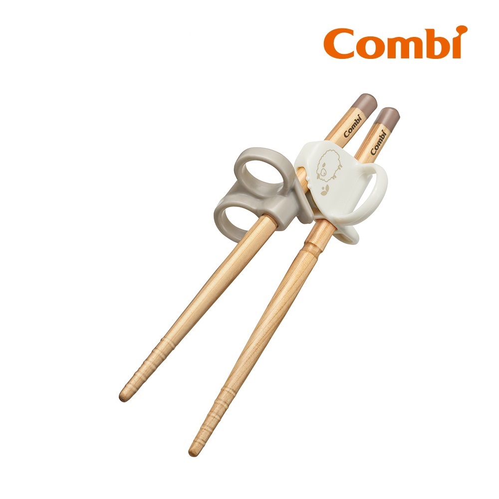 Combi 木製三階段彈力學習筷 右手附盒 綿羊白