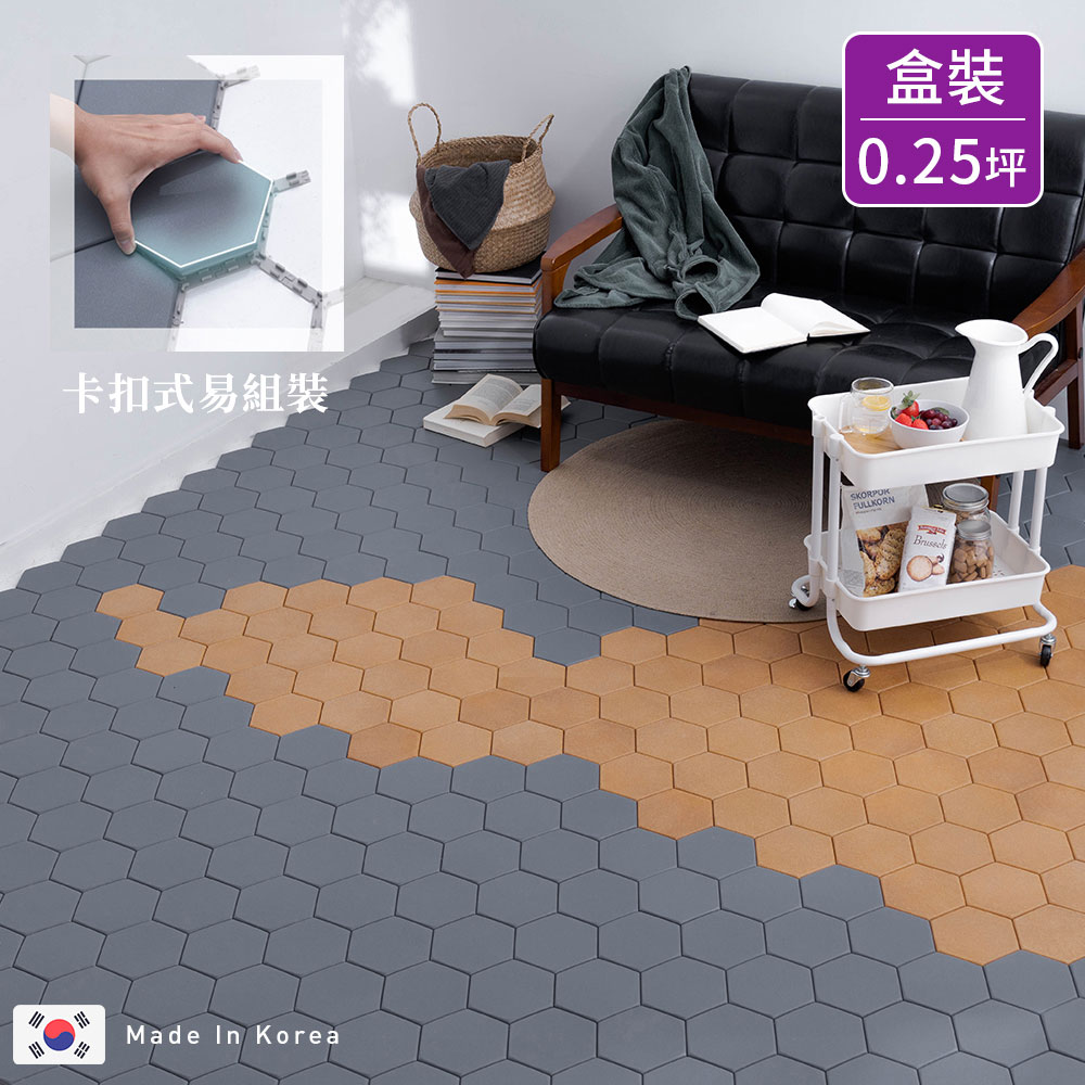 樂嫚妮 0.25坪韓國製防滑六角地板磚-木紋色