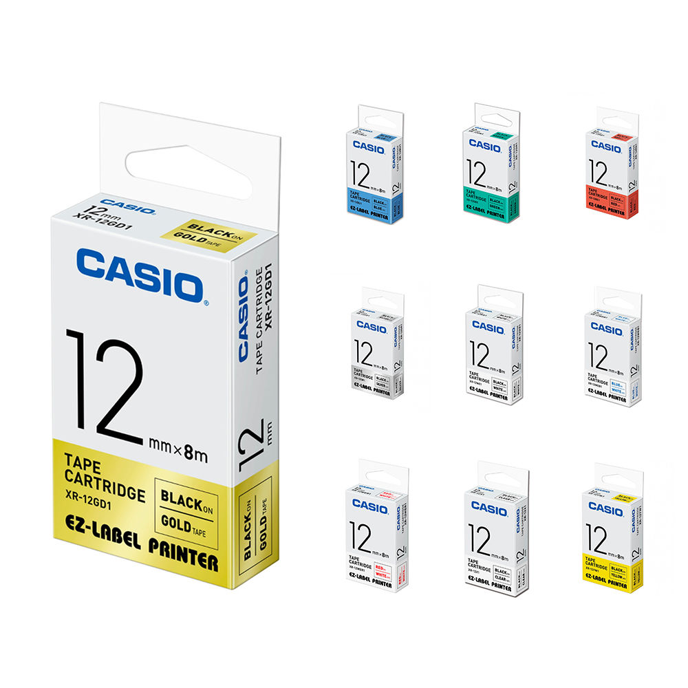 【CASIO 】標籤機專用色帶-12mm-共10色-團購組合(10入組)(XR-12mm系列)