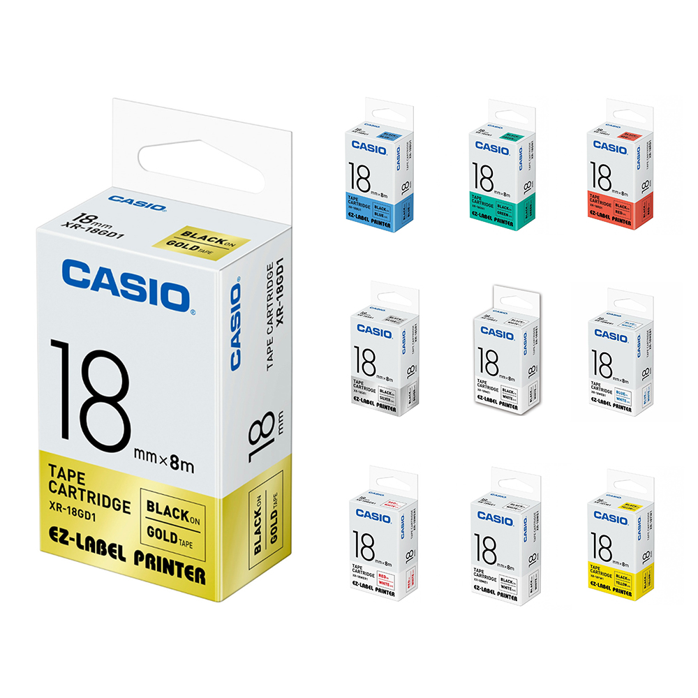 【CASIO 】標籤機專用色帶-18mm-共10色-團購組合(10入組)(XR-18mm系列)