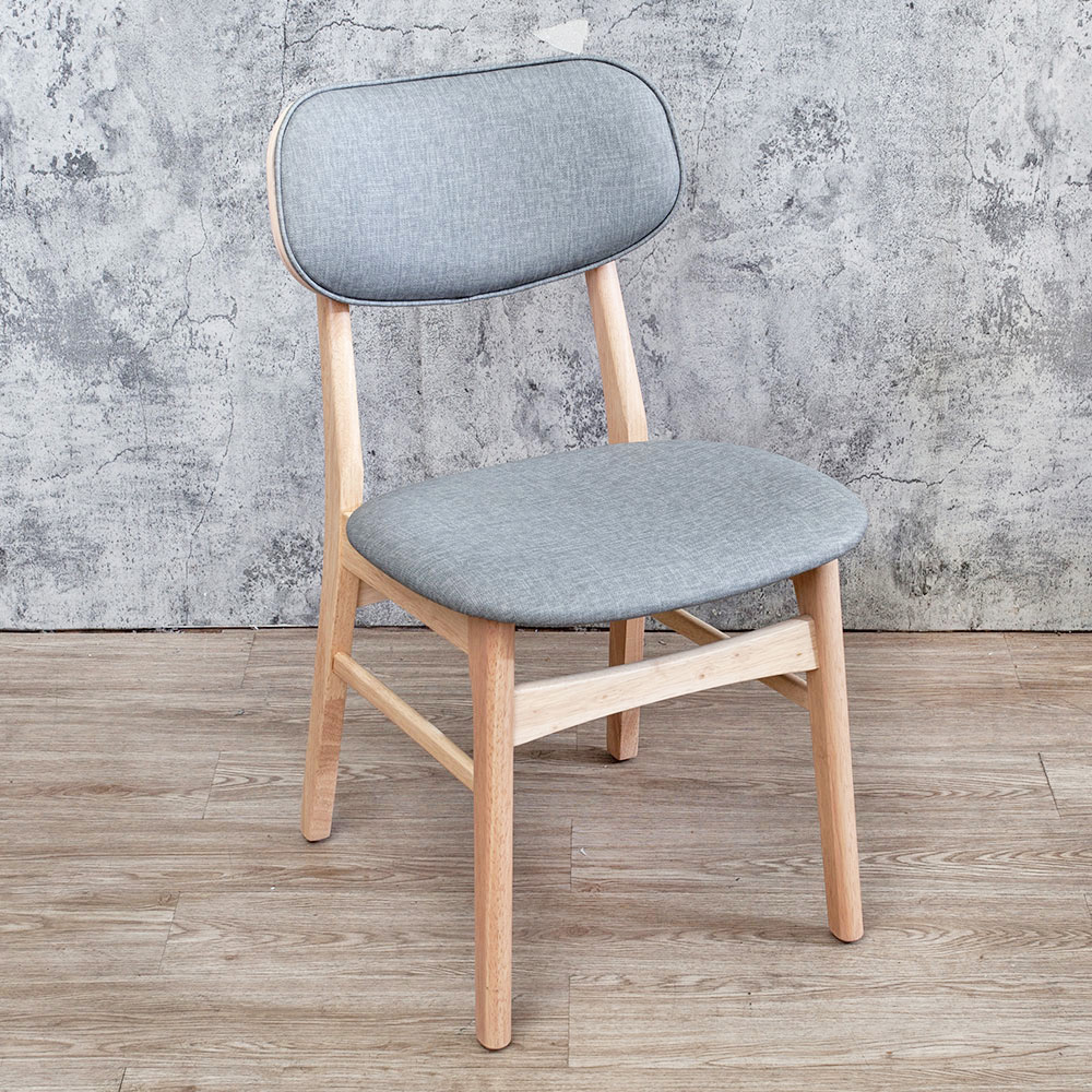 Boden-尼泰灰色布紋皮革實木餐椅/單椅-鄉村木紋色