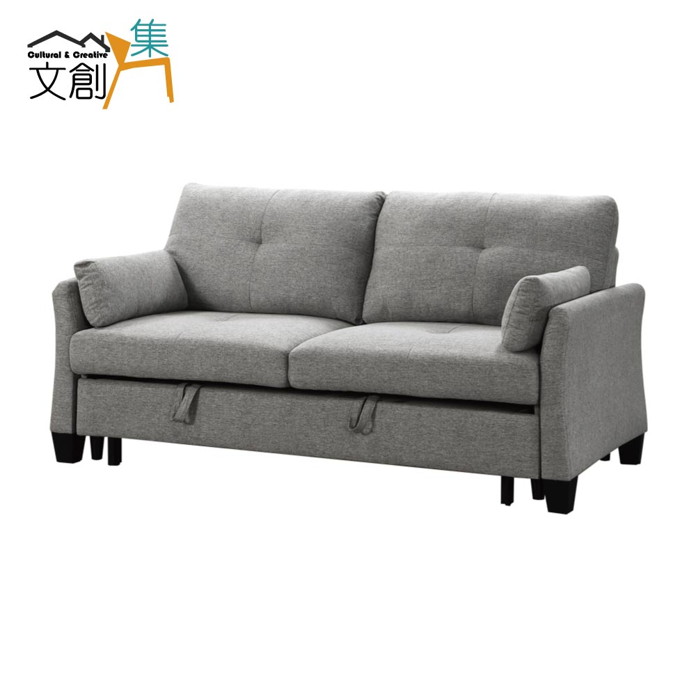 【文創集】藍海淺灰可拆洗棉麻布拉合式沙發椅/沙發床