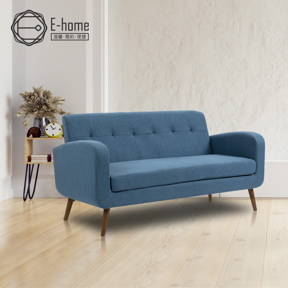 E-home Sumi蘇米布面實木腳雙人休閒沙發-藍色