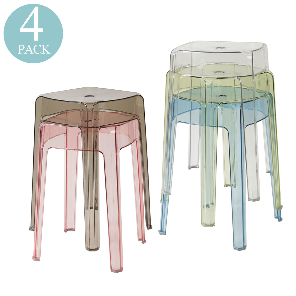 樂嫚妮 4入透彩塑膠椅凳/備用椅便利凳/方凳可堆疊收納-(5色)