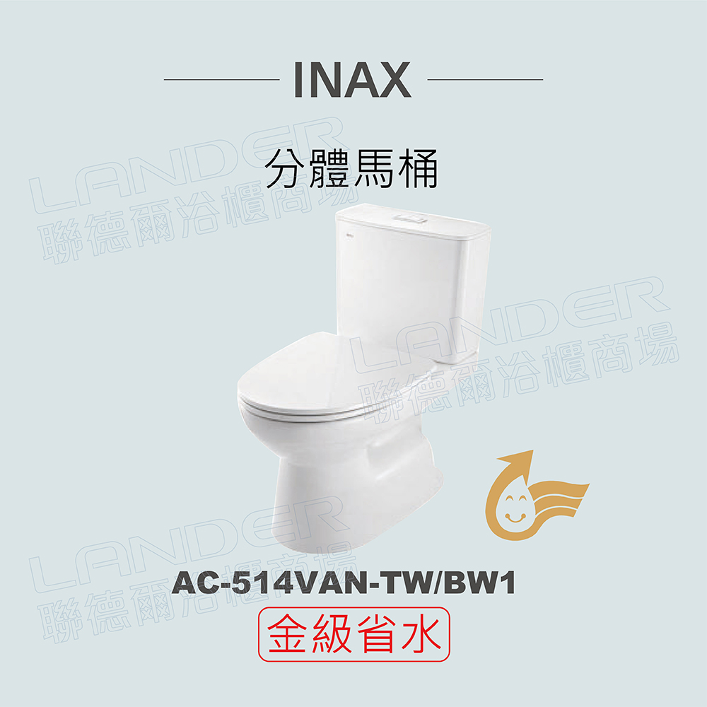 【INAX】分體馬桶AC-514VAN-TW-BW1(潔淨陶瓷技術、渦流式沖水、緩降便座、金級省水)