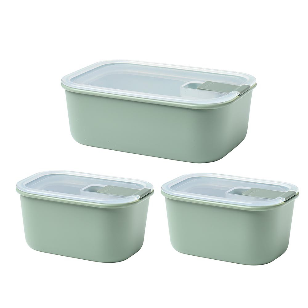 【WUZ屋子】荷蘭 Mepal EasyClip 輕巧蓋密封保鮮盒三件組(450ml+450ml+1L)-鼠尾草綠
