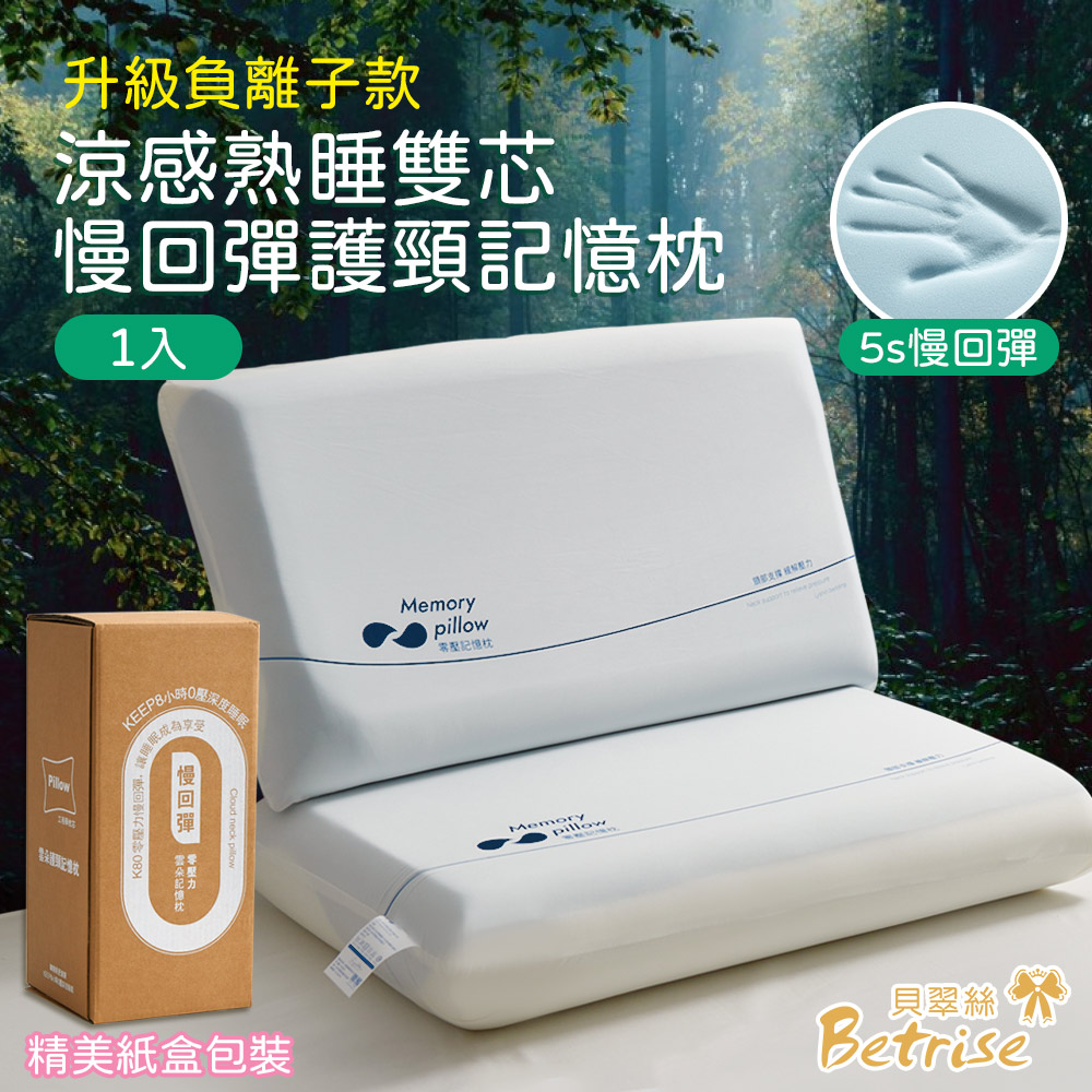 【Betrise】涼感熟睡雙芯慢回彈護頸記憶枕(升級負離子款)一入