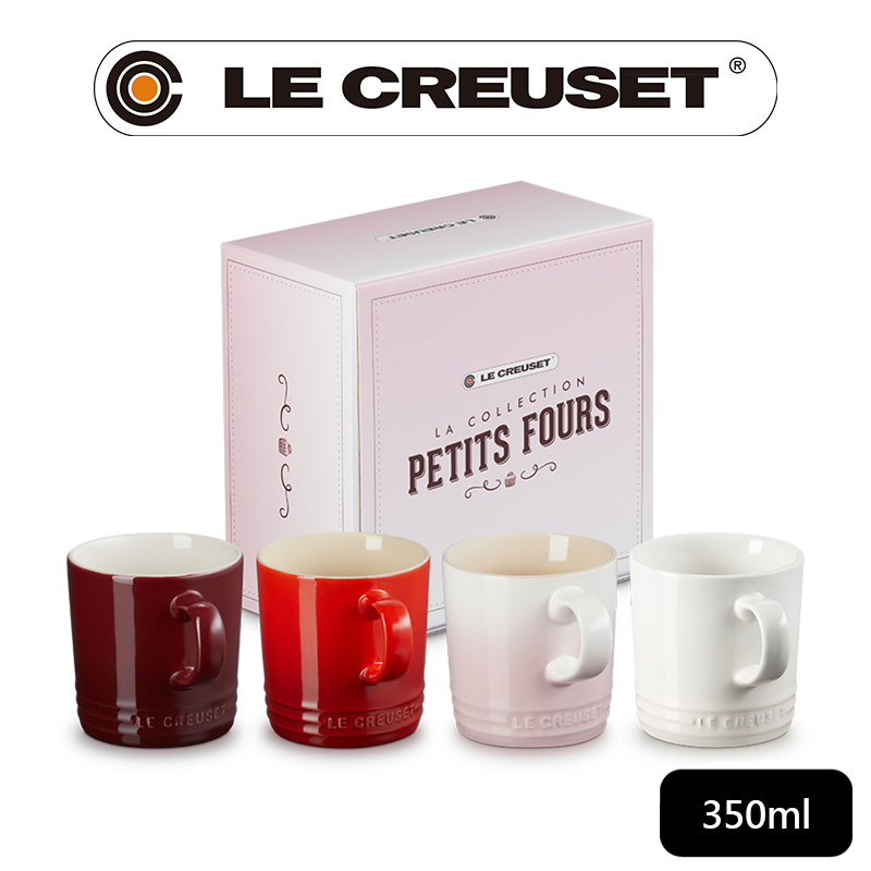 LE CREUSET-瓷器英式馬克杯組350ml-4入 (醇酒紅/櫻桃紅/貝殼粉/蛋白霜)