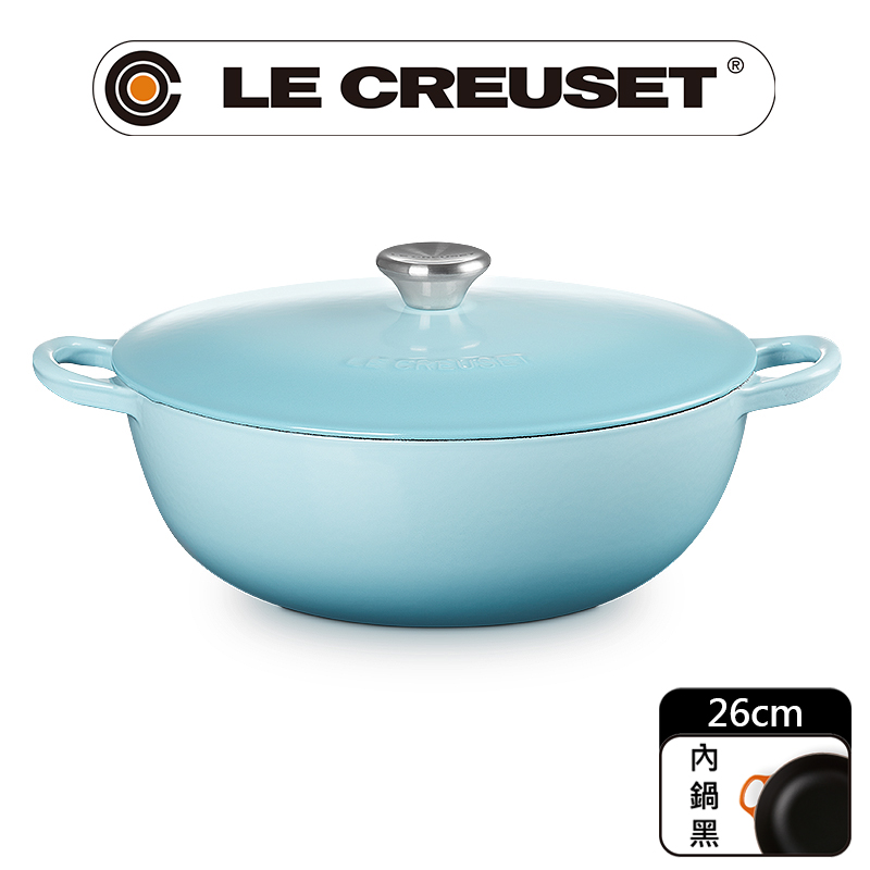 LE CREUSET-琺瑯鑄鐵鍋媽咪鍋 26cm (水漾藍-鋼頭-內鍋黑)