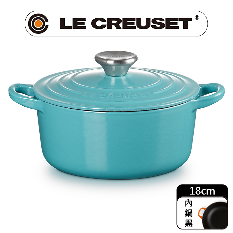 LE CREUSET-典藏琺瑯鑄鐵鍋圓鍋 18cm (土耳其藍-鋼頭-內鍋黑)
