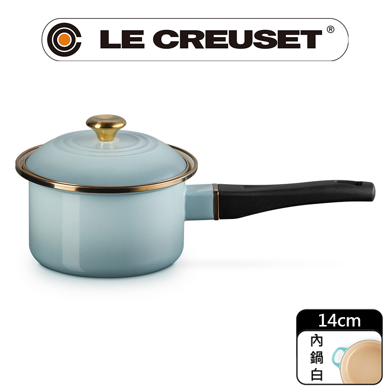 LE CREUSET-琺瑯醬汁鍋14cm (海洋之花-金頭-內鍋白)