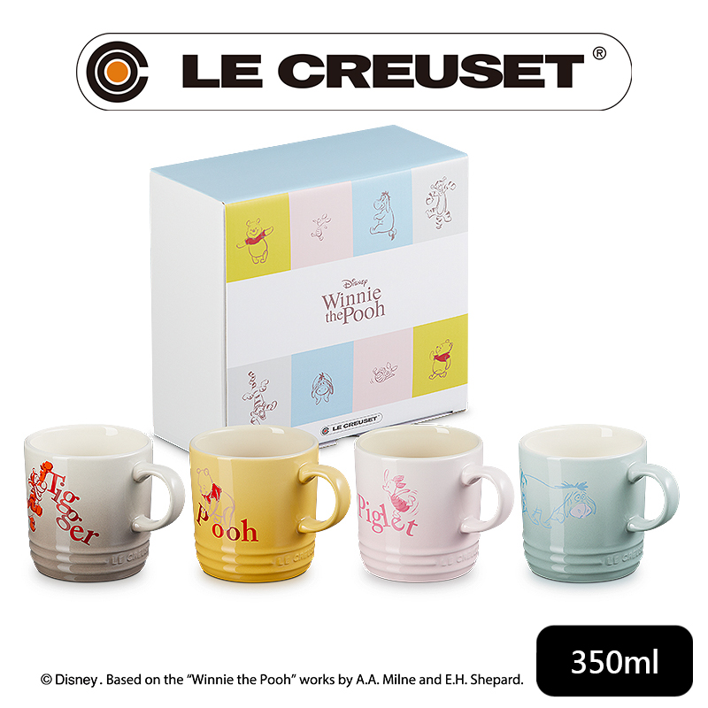 LE CREUSET-小熊維尼系列 瓷器英式馬克杯350ml-4入組 (溫桲黃/貝殼粉/海洋之花/肉豆蔻)