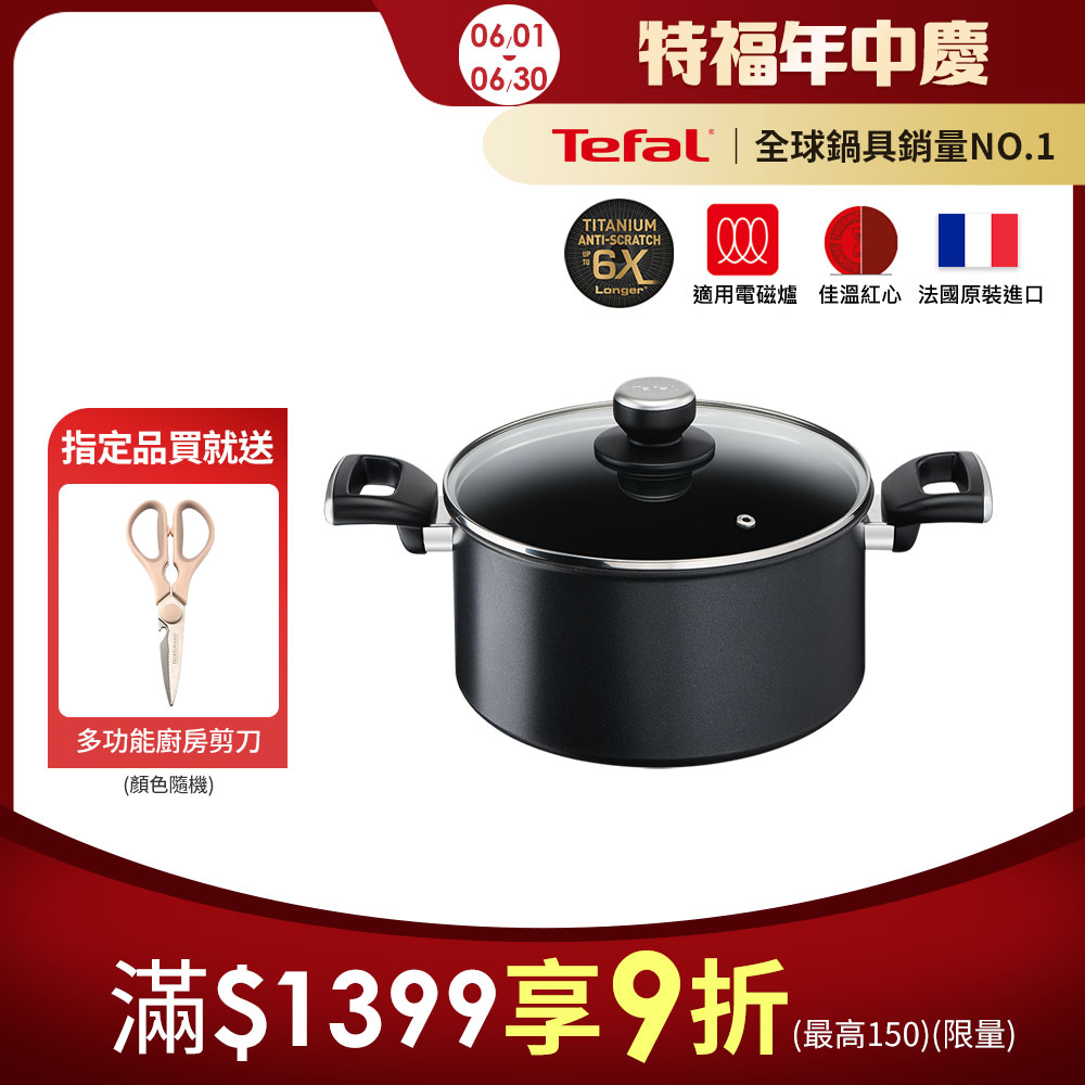 tefal法國特福 極上御藏系列24cm不沾雙耳湯鍋-加蓋(電磁爐適用)｜法國製
