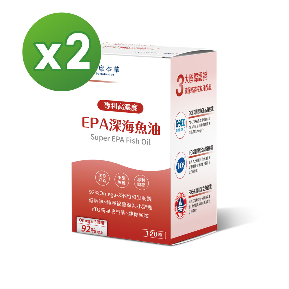【達摩本草】高濃度EPA 專利深海魚油x2盒 (120顆/盒)《80%EPA、90%Omega-3》