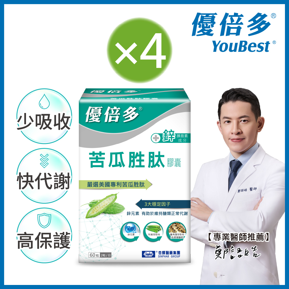【杏輝醫藥】 優倍多YouBest 苦瓜胜肽膠囊(60粒/盒)x4