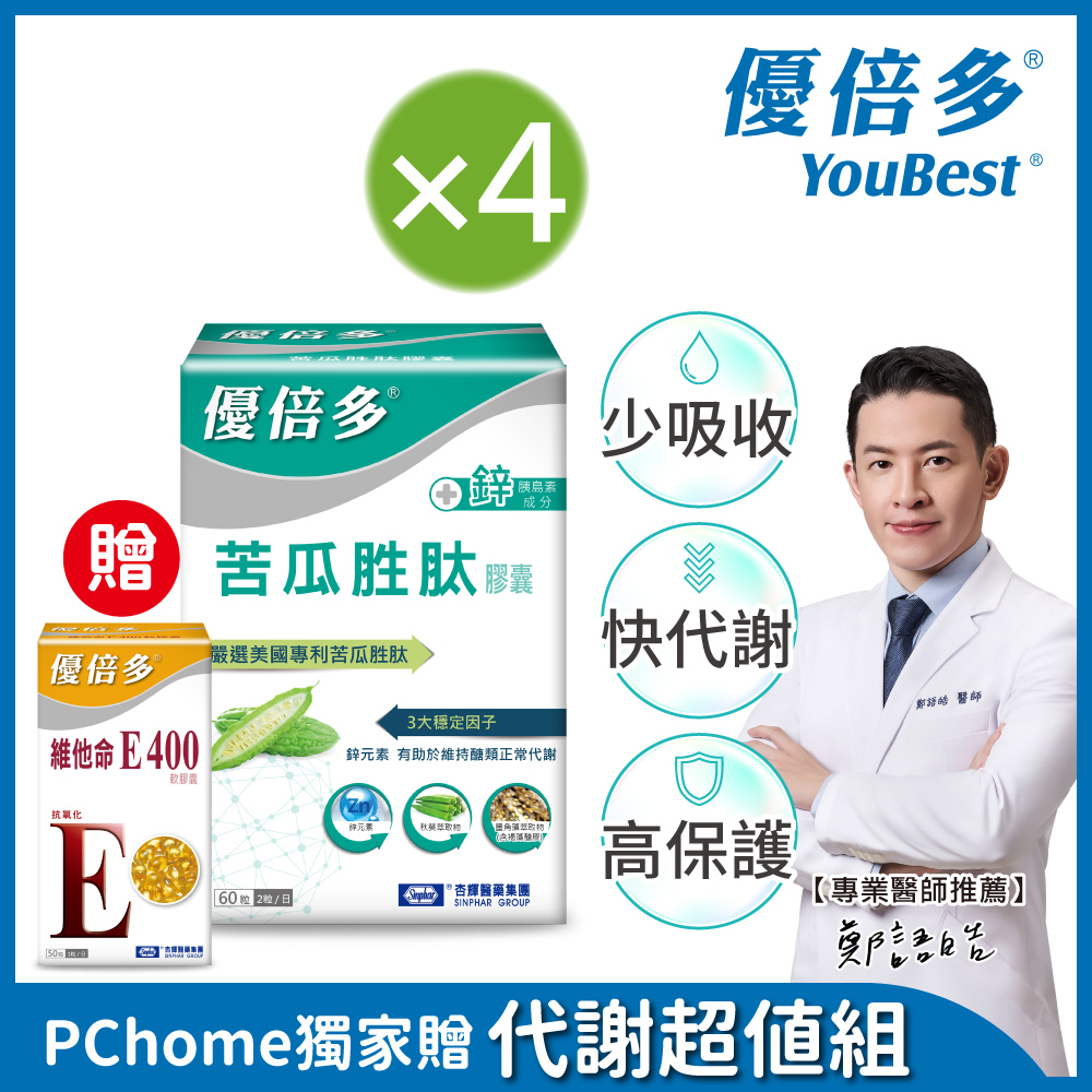 【杏輝醫藥】 優倍多YouBest 苦瓜胜肽膠囊(60粒/盒)x4