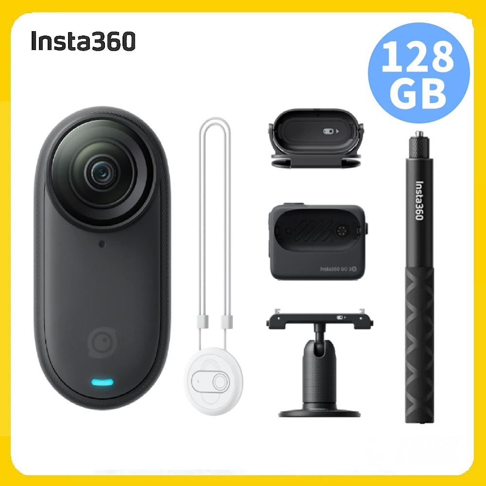 Insta360 GO3S 防抖運動相機128GB標準版黑色 自拍棒組(先創公司貨)