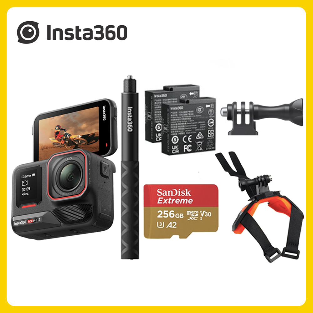 Insta360 Ace Pro 2 翻轉螢幕運動相機 安全帽下巴自拍棒套裝 (先創公司貨)