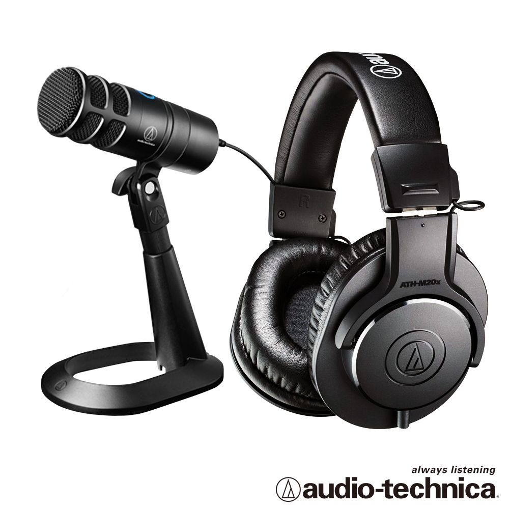audio-technica AT2040USB Podcast用超心形指向性USB麥克風組合+ATHM20X專業監聽耳機