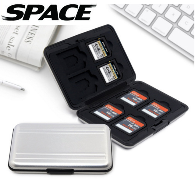 SPACE 鋁合抗震防塵 16片裝 抗靜電多功能記憶卡收納盒(8SD+8TF) 銀