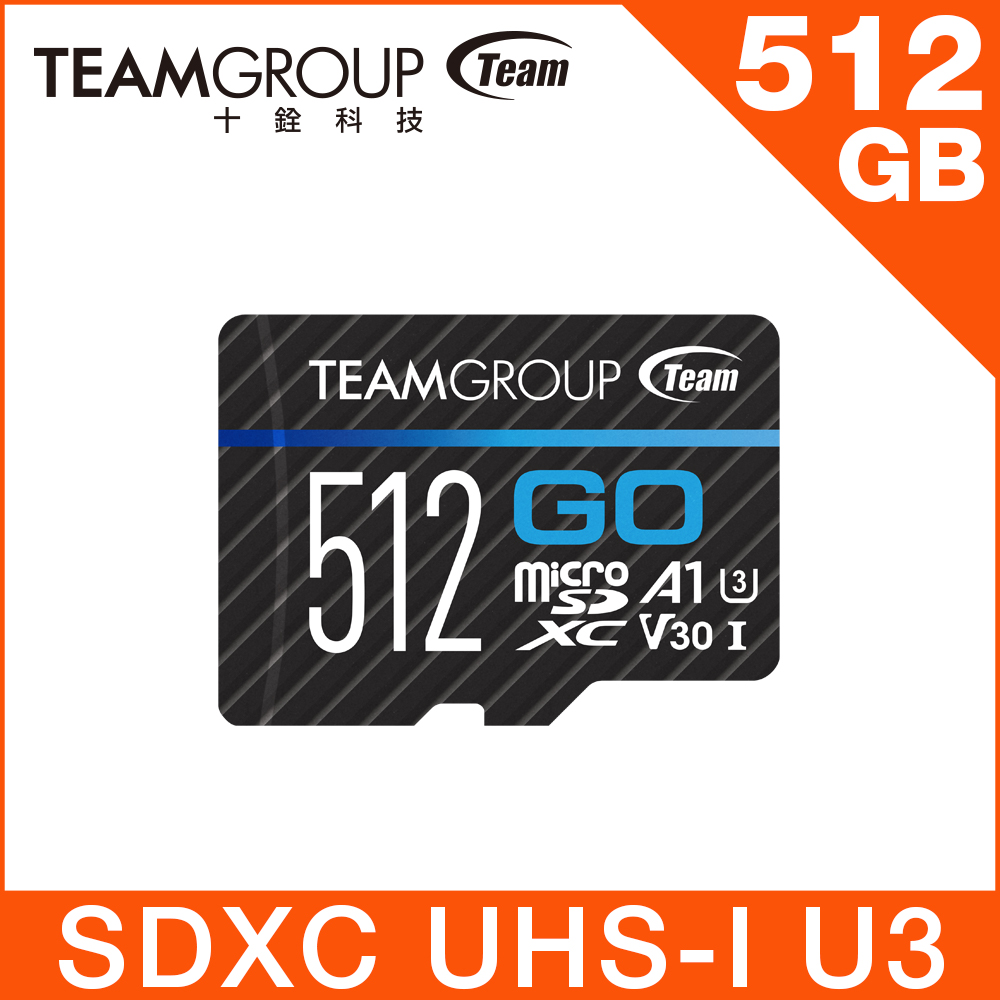 TEAM 十銓 GO Card 512GB MicroSD UHS-I U3 運動攝影機專用記憶卡 (含轉卡+終身保固)