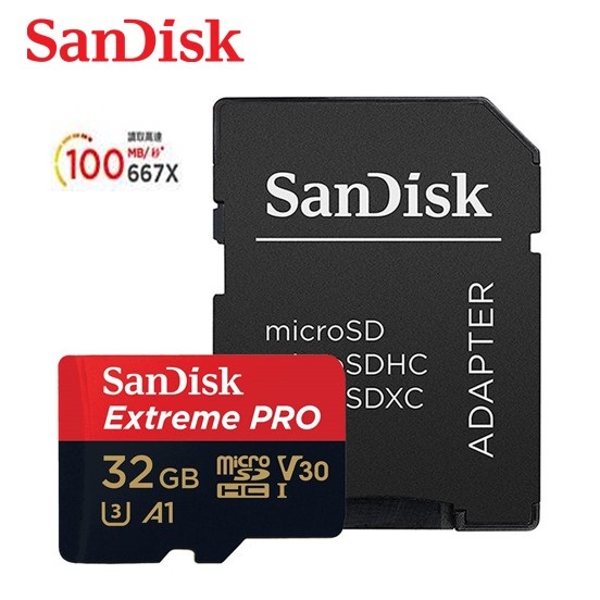 [全新升級版 SanDisk ExtremePRO microSDHC UHS-I(V30)(A1) 32GB 記憶卡 終身保固 (附轉卡)
