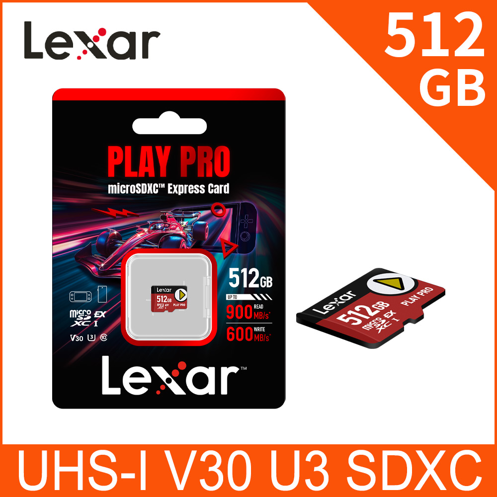 Lexar PLAY PRO microSDXC Express 512GB 超高速記憶卡(Switch 2專用)
